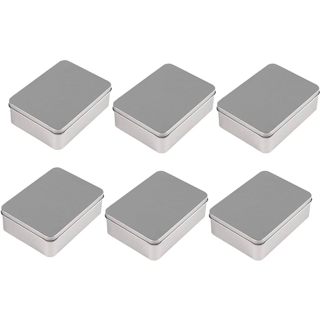 6-Pack Silver Metal Cookie Tins with Lids - Small Rectangular Tin Boxes for Gift Giving, Home Organization (4.9x3.7x1.6 In)